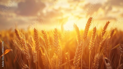 Golden wheat field at sunset representing agriculture and natural resources