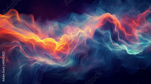 Abstract visualization of radar imagery  combining fluid lines and bright hues to illustrate weather phenomena in a modern and creative style.