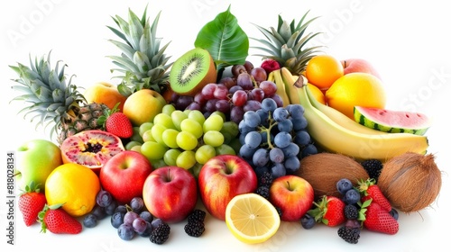 A variety of fruits are arranged in a colorful and visually appealing display.