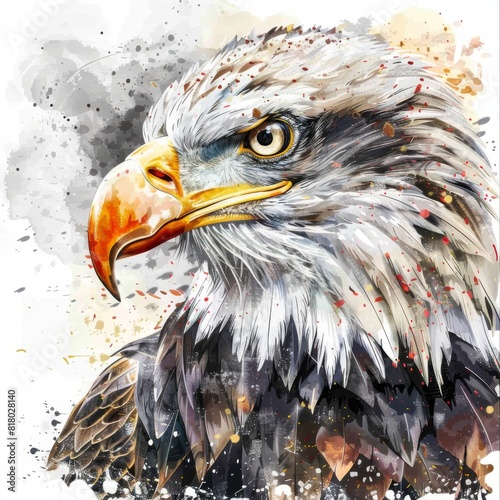 Watercolor painting of Eagle feather flat design front view wildlife conservation theme animation vivid. photo