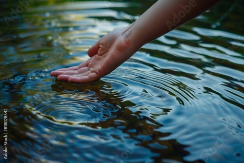 Hand gently touching the surface of water