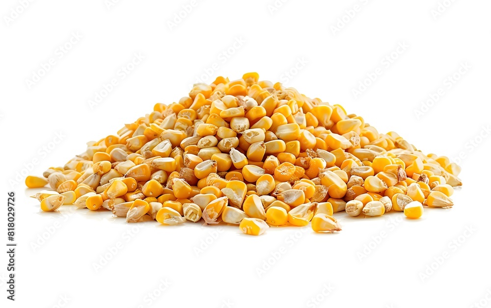 Pile of fresh yellow corn kernels isolated on white background Pile of fresh yellow corn kernels isolated on white background