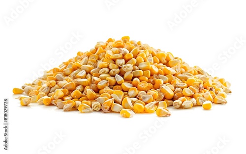 Pile of fresh yellow corn kernels isolated on white background