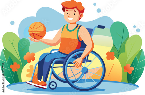 Flat illustration of a wheelchair basketball player, vector illustration.
