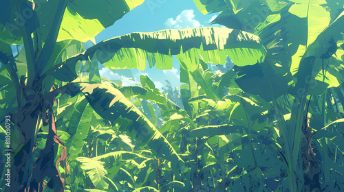 banana leaves and trees in the forest photo