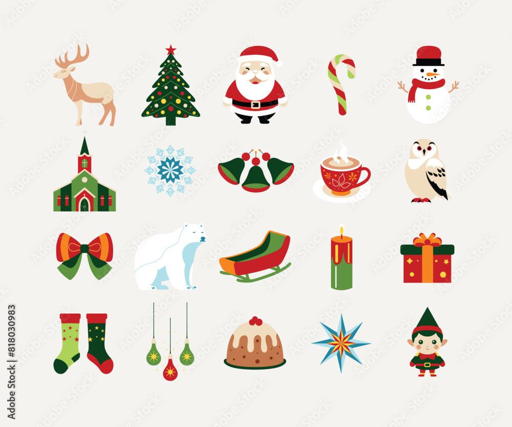 Fototapeta premium Christmas Icons Collection Stock Vector