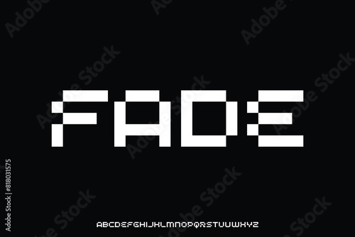 Geometric digital pixel bit alphabet display font vector illustration