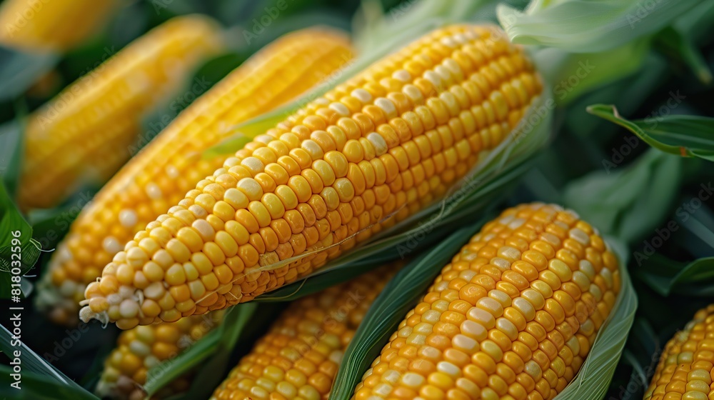 A close-up of freshly harvested ears of corn. A close-up of freshly harvested ears of corn.