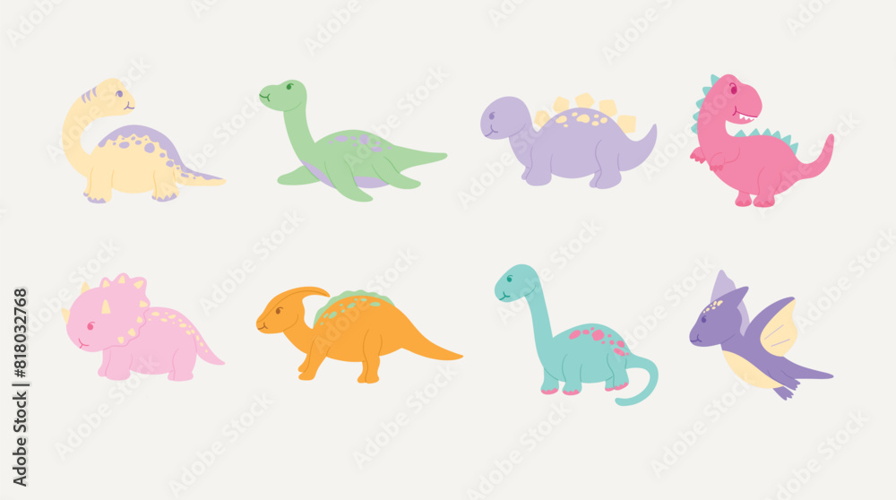 Cute Cartoon Dinosaurs Clipart Collection Stock Vector