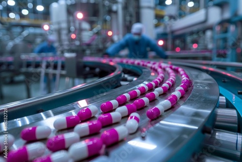 Modern pharmaceutical production line with capsules