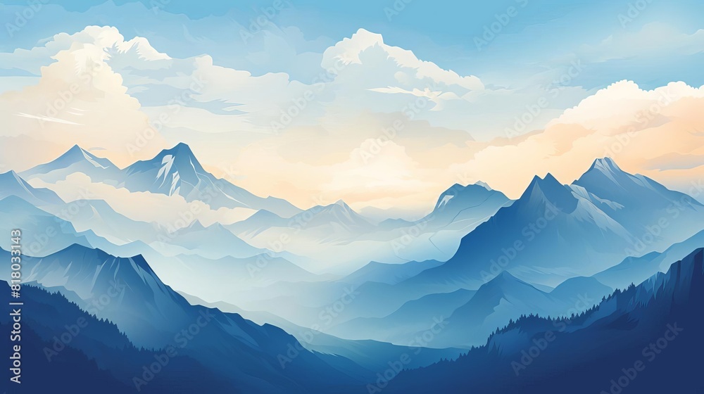 mountain vista flat design front view serene peaks theme water color vivid