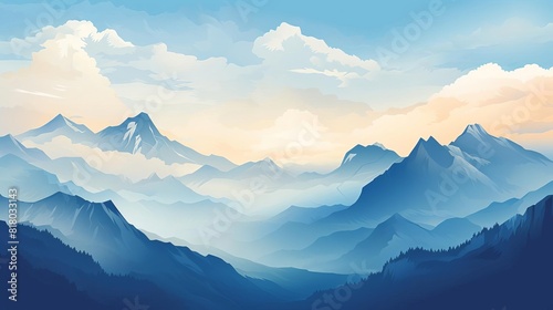 mountain vista flat design front view serene peaks theme water color vivid © nattapon