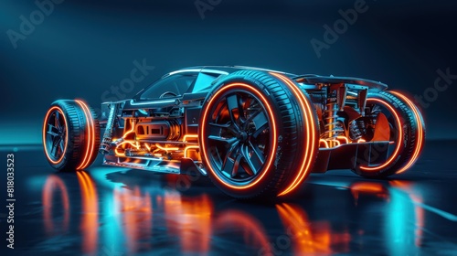 Electric Sports Car Concept with Futuristic Chassis and High-Performance Battery Packs for Future EV Production and Showcase - Wide Banner with Copy Space © hisilly
