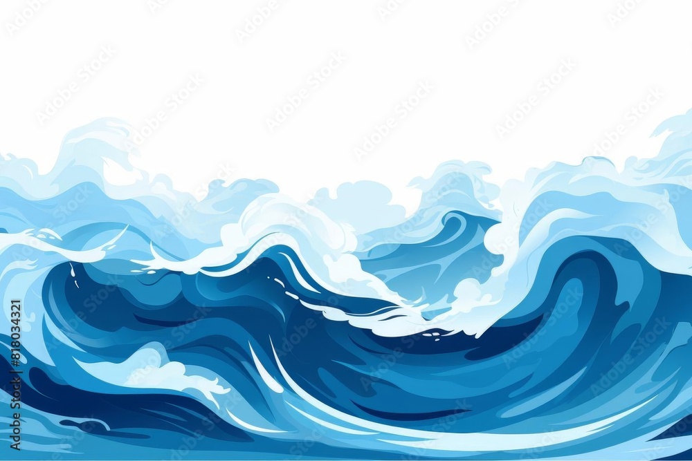 ocean waves flat design side view serene theme water color Tetradic color scheme