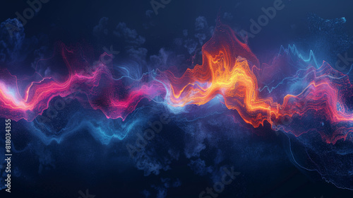Abstract digital art depicting weather radar patterns with vibrant colors and swirling shapes, representing atmospheric data in a visually dynamic manner. photo