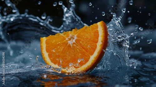 Orange slice splashing into water