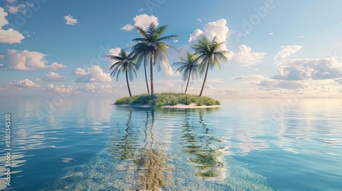 Palm tree island with a clear path leading up to it