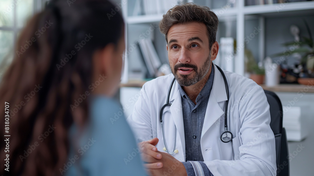 Compassionate Male Doctor Discussing Health Concerns with Female Patient Compassionate Male Doctor Discussing Health Concerns with Female Patient