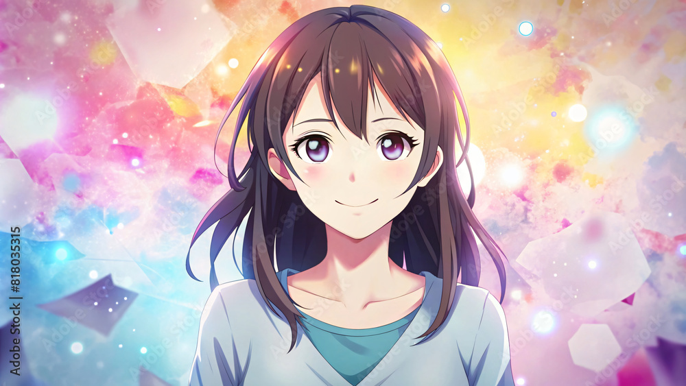 A illustration of a smiling anime teenage girl A illustration of a smiling anime teenage girl