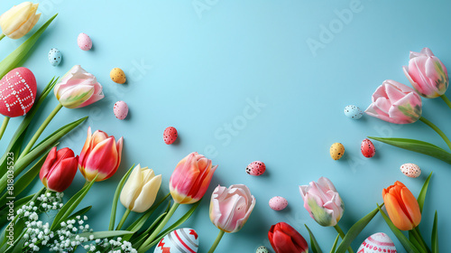 Composition with beautiful tulip flowers painted Easter #818035523