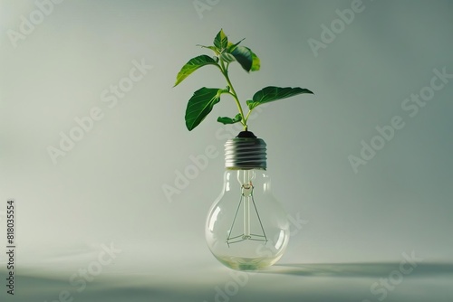 Plant growing from a light bulb, combining nature with ecofriendly technology