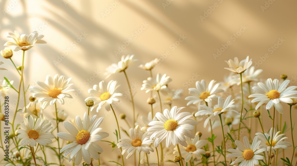 Sunlit Chamomile and Daisy Pattern on Neutral Beige Background with Copy Space - Elegant and Aesthetic Floral Design