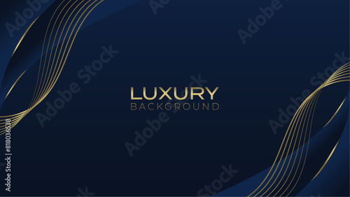 Luxury premium dark blue background. Background with gold line, wave, abstract design. Modern luxury and elegant design. Vector template	
 photo