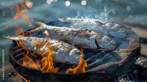 Roasted fish by the water