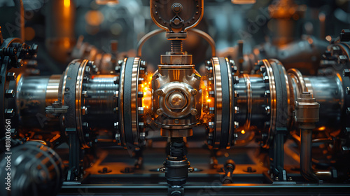 Intricate Diesel Engine Machinery Close-Up, Steampunk Machinery In A Conceptual Interpretation Wallpaper  © Amjid
