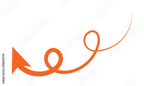 Curved orange arrow spiral sign symbol icon element shape isolated on white and black background.