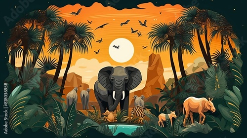 safari adventure flat design top view wildlife theme animation Triadic Color Scheme photo