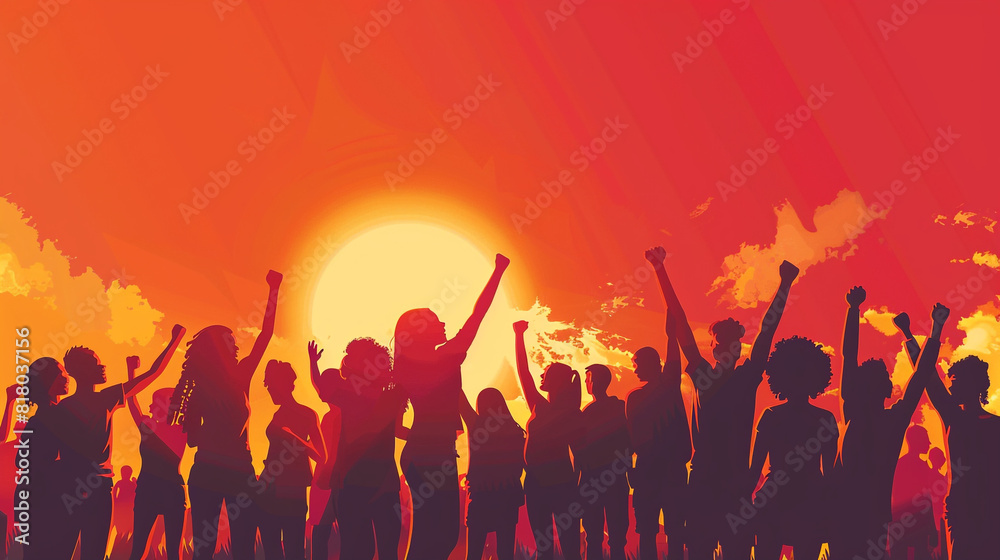 A group of people are standing in a field celebrating victory or success. A group of people are standing in a field celebrating victory or success.