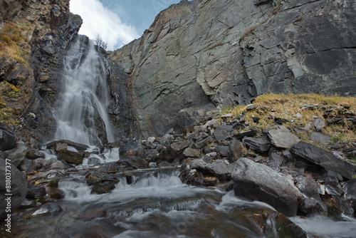 Russia. Russia. The South of Western Siberia  the Altai Mountains. The main waterfall of Chul-Oozi on the Katuyaryk River in the valley of the Chulyshman river.