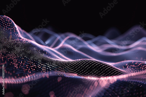 A wave of dots flowing and pulsating through a network of interconnected weave lines  forming a mesmerizing and high-tech pattern against a minimalistic and ultra-modern abstract backdrop.