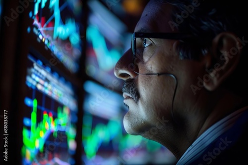 Stock market analyst observing live trading charts