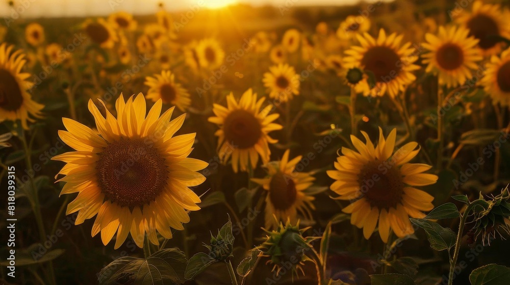 Sunflowers in bloom during golden hour Sunflowers in bloom during golden hour