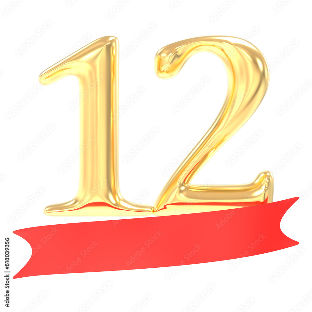 anniversary 12 number gold And Red 3d rendering anniversary 12 number gold And Red 3d rendering