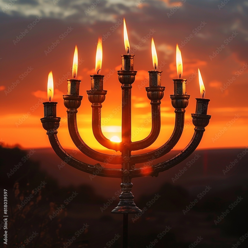 Fototapeta premium A minimalist art piece of the menorah, utilizing negative space and gentle lines to accentuate the beauty and spiritual significance of this symbol, capturing the essence of light
