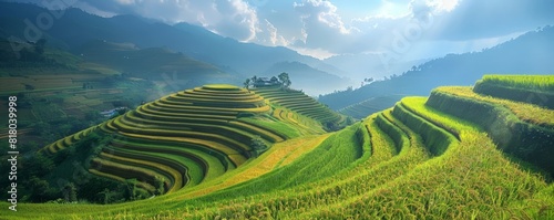 Stunning terraces of rice paddies in Northern Thailand  with patterns of cultivation