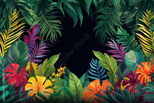 tropical plants flat design front view rainforest theme water color vivid