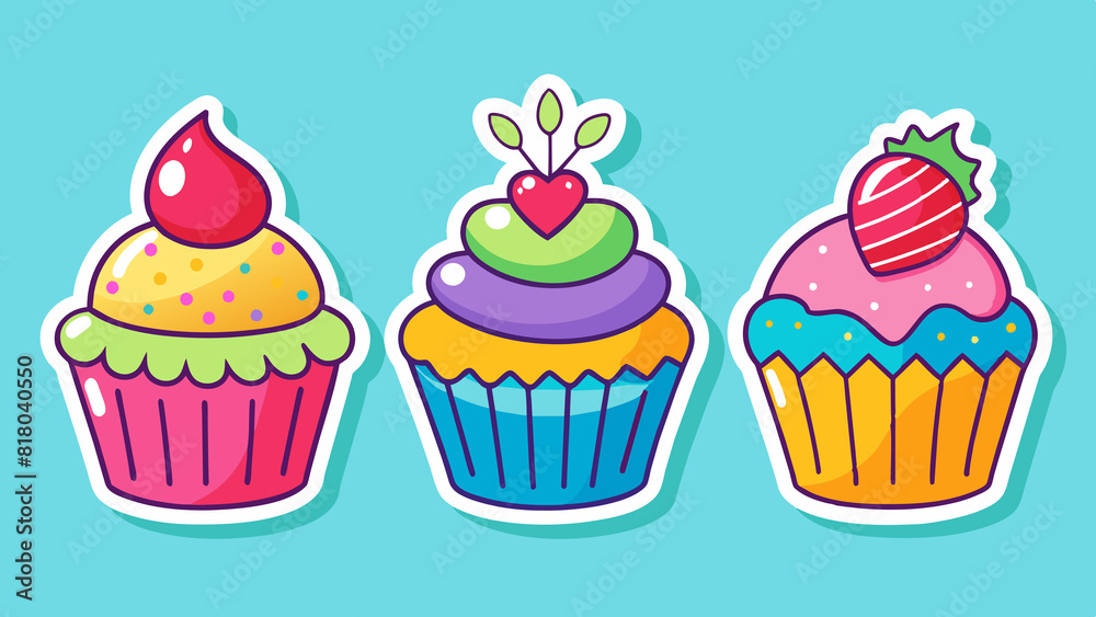 Cupcake sticker icon set Cupcake sticker icon set