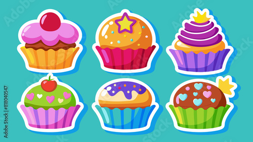 Cupcake sticker icon set