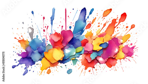 Bright colorful watercolor splash splatter stain brush strokes isolated on white background