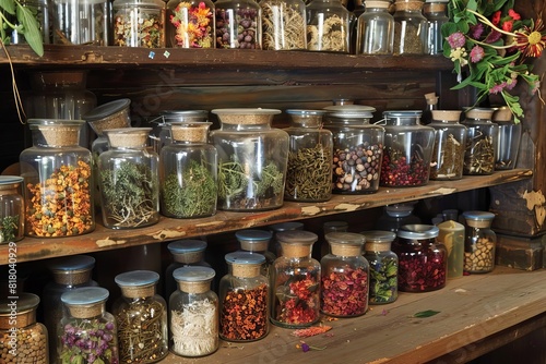 Various herbal and natural medicines displayed