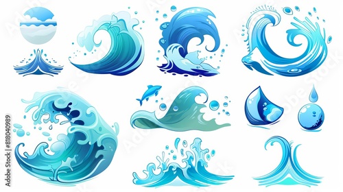 Various waterrelated icons including waves and droplets