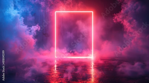 A glowing square in a dark room with smoke.