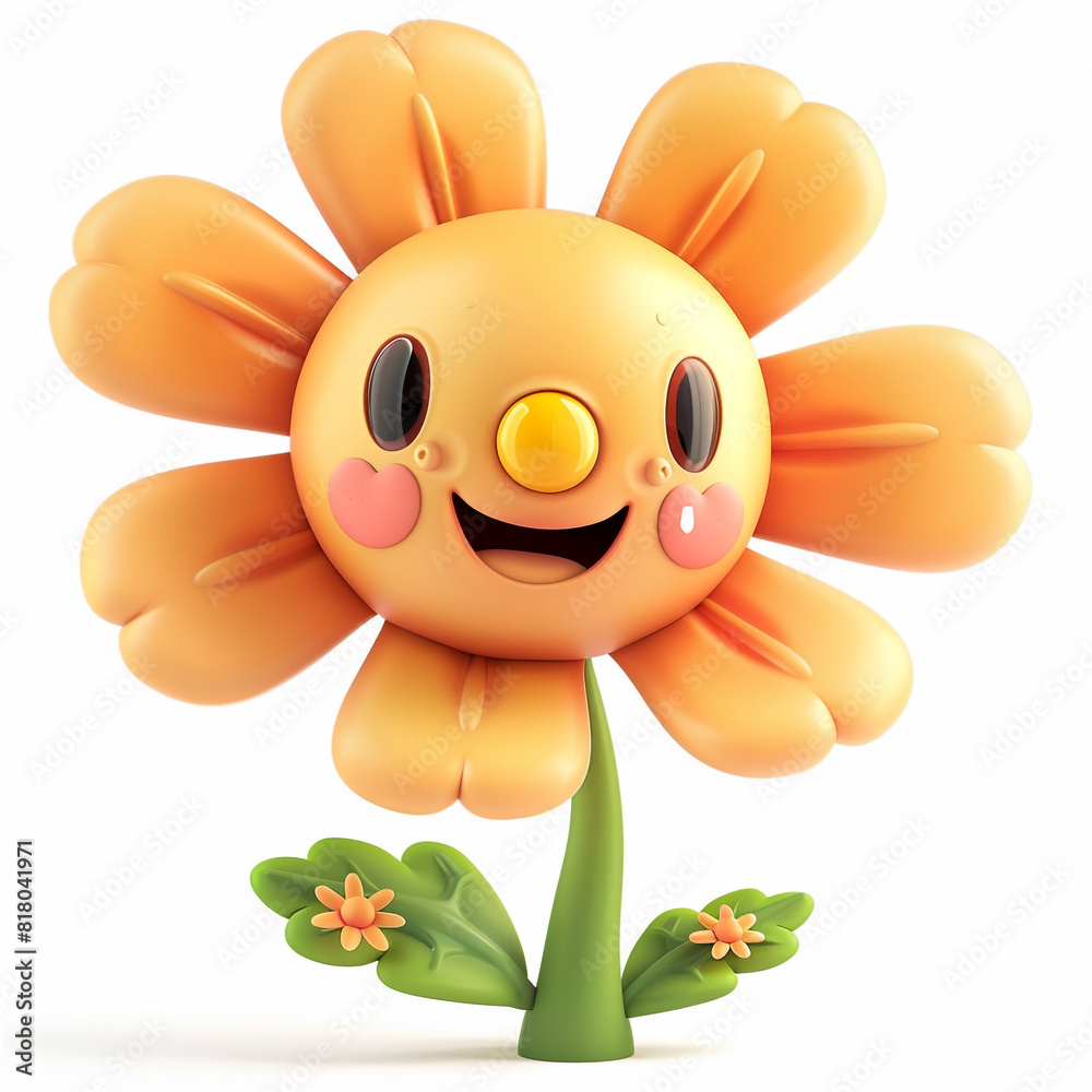 A cute happy and smiling flower. 3D cartoon style. A cute happy and smiling flower. 3D cartoon style.