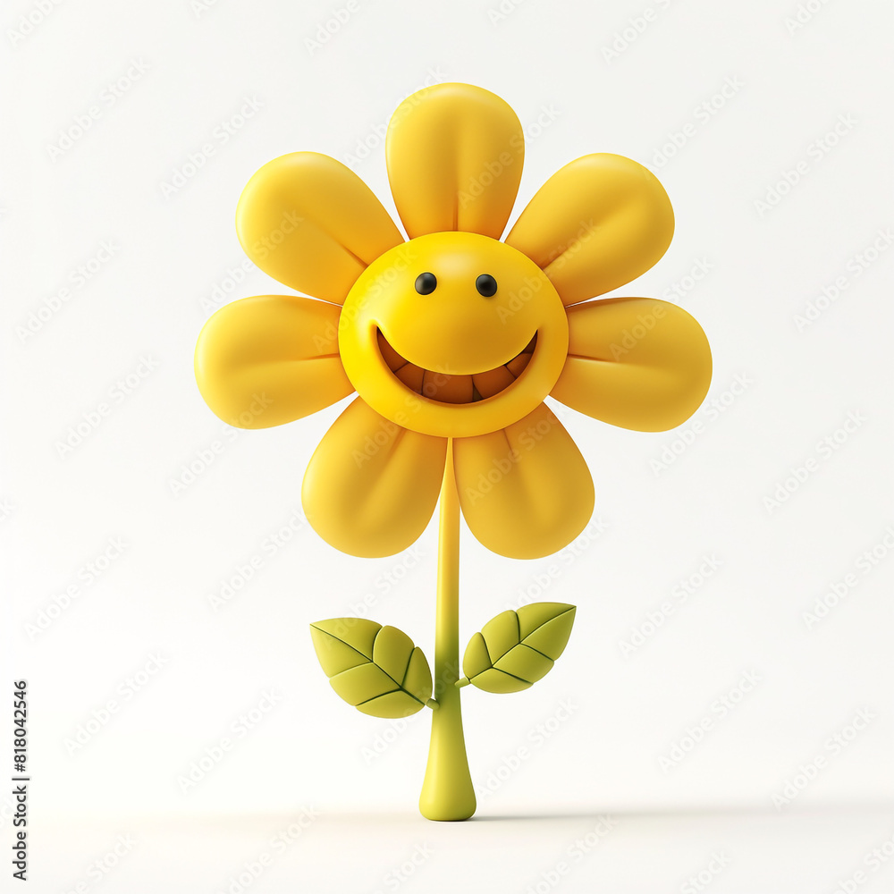 A cute happy and smiling flower. 3D cartoon style. A cute happy and smiling flower. 3D cartoon style.