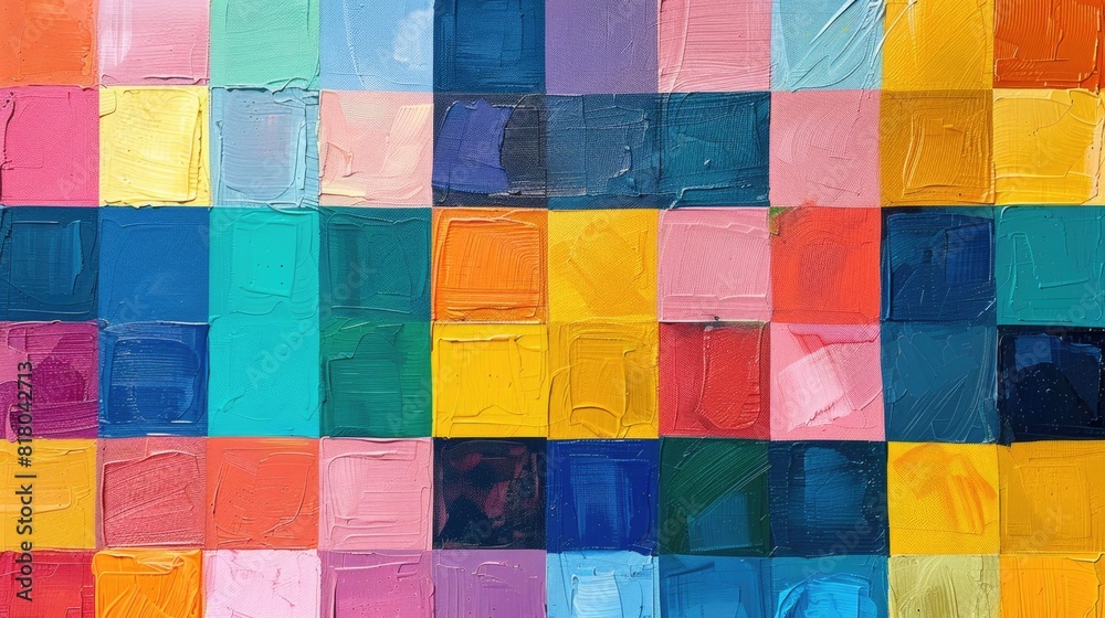Painting is a vibrant and colorful display of squares abstract color background Painting is a vibrant and colorful display of squares abstract color background