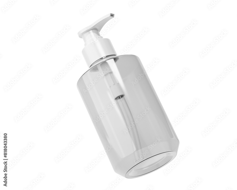 Blank Clear White Shampoo Bottle, Cosmetic Packaging Isolated On Transparent Background, Prepared For Mockup, 3D Render.